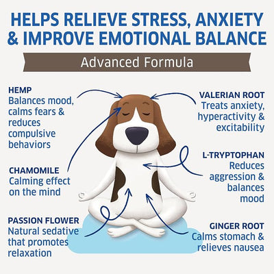 Hemp Calming Chews for Dogs - Natural Dog Anxiety Relief Treats - Separation, Stress, Barking, Thunderstorms, Lightning - 120 Treats