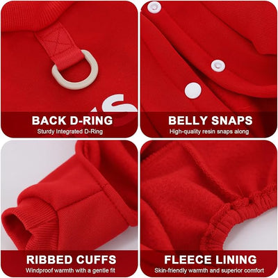 Warm Dog Winter Coat with Built-in Leash Ring, Fleece 4-Legged Sweatshirt Jumpsuit, Cute Let's Go Print Puppy Clothes for Small Dogs Boy Girl, Cold Weather Outfit