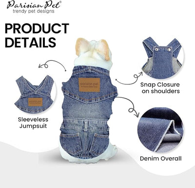 Parisian Pet Dog Overalls - Blue Denim Dog Clothes - Breathable Sling Puppy Jumpsuit - Durable and Trendy Overalls for Dogs - Comfortable Jeans Dog Clothes for Medium Dogs - Classy Pet Apparel