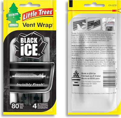 LITTLE TREES Car Air Freshener | Vent Wrap Provides Long Lasting Scent, Invisibly Fresh | 16 Air Fresheners | Black Ice