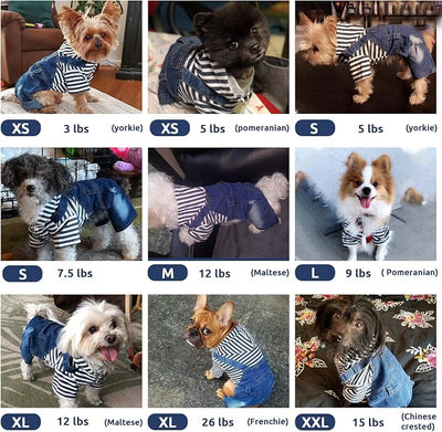 Small Dog Hoodie Clothes Cute Stripe Shirts Denim Jumpsuit One-Piece Outfit for Small Medium Dogs Cats Boy Girl Chihuahua Blue Jeans Overalls Puppy Costume (Blue,S)