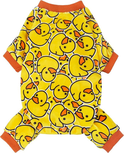 Fitwarm Funny Duck Dog Pajamas, Dog Winter Clothes for Small Dogs Girl, Lightweight Velvet Pet Jumpsuit, Cat Onesie, Yellow, XXL