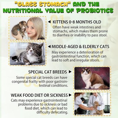 Cat Constipation Relief - Natural Laxative with 6 Probiotics Stool Softener, Digestive Support for Hairball Relief & Bowel Movement, Promotes Digestive Health, 2 fl oz (2 PCS)