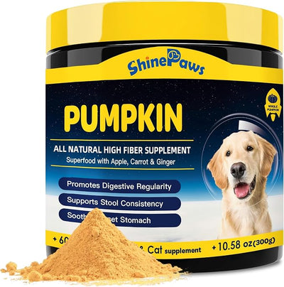 Pumpkin for Dogs and Cats - Pumpkin Powder to Make Puree, Natural Fiber for Dogs with Apple, Carrot, Ginger, Promote Regularity, Support Digestion, Diarrhea, Constipation, 60 Scoops