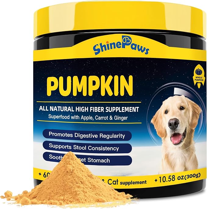Pumpkin for Dogs and Cats - Pumpkin Powder to Make Puree, Natural Fiber for Dogs with Apple, Carrot, Ginger, Promote Regularity, Support Digestion, Diarrhea, Constipation, 60 Scoops