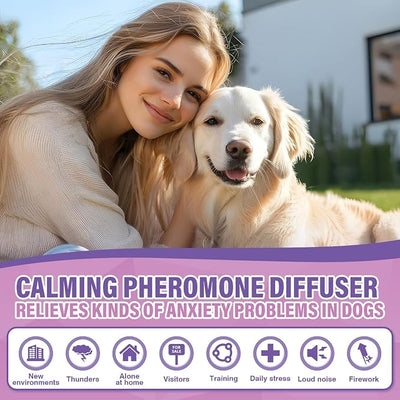 Dog Pheromones Calming Diffuser 3 in 1 Advanced Kit Appeasing Pheromone Diffuser to Calm Pet (1 Plug in+2x48ml Refill) for Anxiety Relieve Relief Reduce Aggression Fighting Stress (Tasteless)