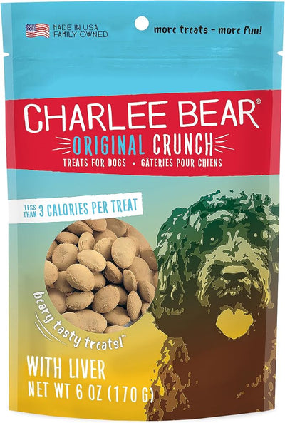 Charlee Bear Original Crunch Dog Treats, Chicken Liver, 6 Ounce Resealable Bag, Low Calorie Training Treats for Dogs, Limited Ingredient, Healthy, Crunchy Dog Snacks, Made in USA