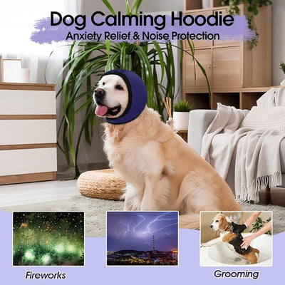 Dog Calming Hoodie, Dog Ear Muffs Noise Protection & Anxiety Relief, No Shake Ear Wraps for Dogs Quiet Ears Cover Headband for Fireworks Grooming Swimming Bathing Force Drying