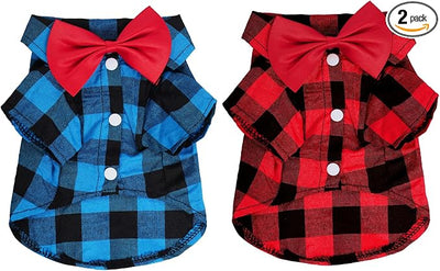 Tongcloud 2 Pack Plaid Dog Shirts Plaid Puppy Cat Shirt Dog Shirts Plaid Puppy Shirts for Small Dogs Cats Birthday Party and Holiday(Red and Blue, Medium)