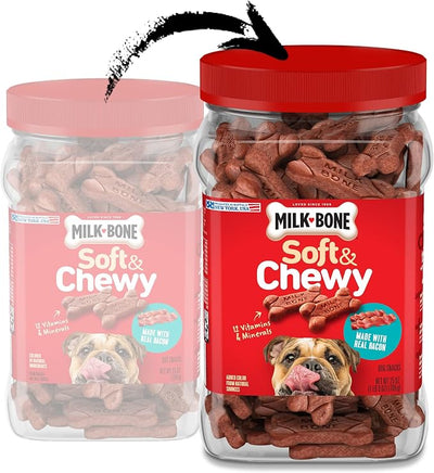 Milk-Bone Soft & Chewy Dog Treats, Made with Real Bacon, 25 Ounce Canister (Pack of 2)