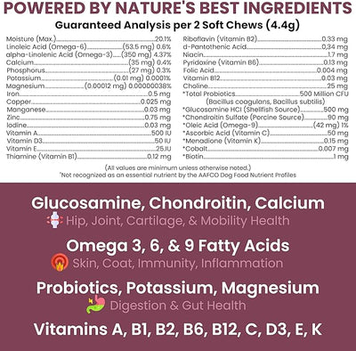 Senior Dog Vitamins and Supplements - 60 Soft Chew Multivitamin for Dogs | Hip and Joint Support, Advanced Formula with Glucosamine, Omega 3, 6, 9, Vitamins, & Probiotics