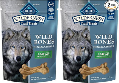 Blue Buffalo Wilderness Wild Bones Grain-Free Dental Chews Dog Treats, Large, 27-oz Bag, (Pack of 2)
