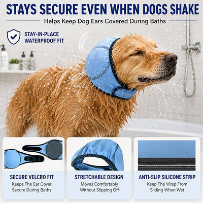 HOFi Dog Ear Cover for Bath: Waterproof Ear Protection to Keep Dog Ears Dry | Block 99% Water During Bath Time - Reduce Ear Infections Risks for Large Breeds Golden/Lab/Shepherd