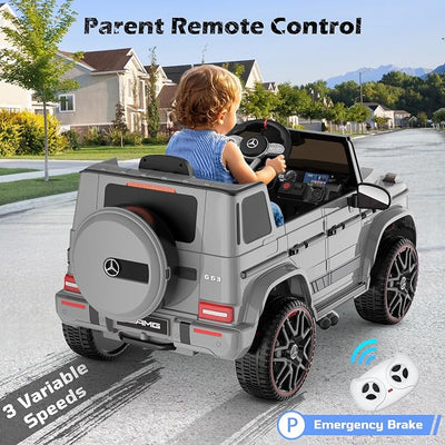 ANPABO Licensed Mercedes-Benz G63 Car for Kids, 12V 7AH Ride on Car w/Parent Remote Control, LED Headlights, Music Player & Horn, Soft Start, Low Battery Prompt, Kids Electric Car, Grey