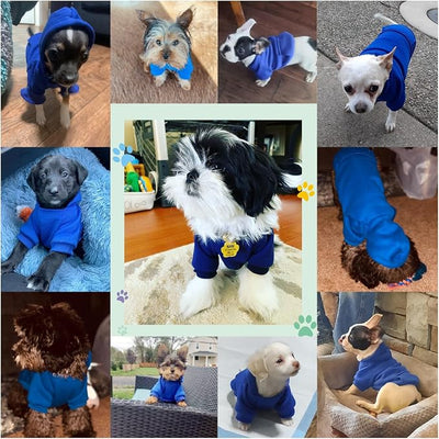 Jecikelon Soft Dog Hoodies for Small Dogs, Fleece Puppy Sweatshirt with Pockets, Warm Winter Cold Weather Coats for Pet Cat, Cute Clothes Puppy Costume (Dark Blue, Medium)