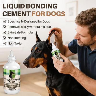 2 Pack Liquid Bonding Cement for Dogs (60ml Each), Pet Ear Taping Glue, Dog Ear Bonding Cement, Safe & Non Toxic Skin Adhesive for Pet Training, Waterproof, Easy Wash Off with Soap & Water