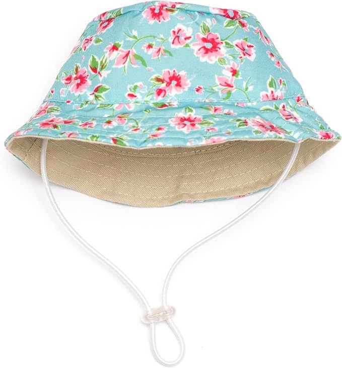 THE WORTHY DOG Watercolor Floral Hat for Dogs – Lightweight Pet Sun Hat with Adjustable Chin Strap, Soft Brim & Bright Colors - Teal, Medium
