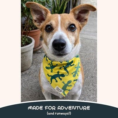 Snap-On Dog Bandana for Small Medium Large Pets, Dogs Cats Adjustable Handkerchief Scarf for Girl & Boy, Funny Cute Puppy Apparel & Accessories (Yellow Gecko, X-Large)