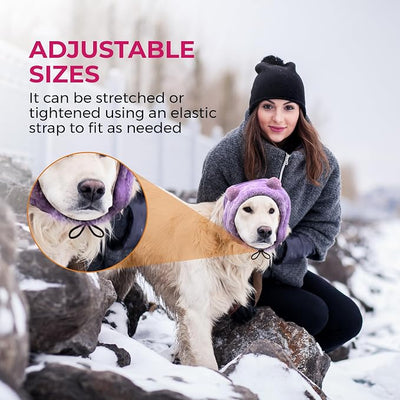 Dog Ear Muffs Noise Protection - Soft Calming Hood for Anxiety Relief, Fireworks, Thunder, Grooming & Vet Visits - Elastic Band & Comfortable Neck Warmer for Travel (Purple, Large)