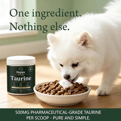Happy Wags Taurine Powder for Dogs,Pure Amino Acid Supplement, Heart Vision Immune Aging Support, Tasteless Food Topper,Daily Scoop, All Breeds Ages,2.11 Oz (1pc)