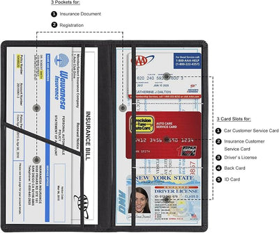 TOURSUIT Car Registration and Insurance Card Holder, Vehicle License Document Glove Box Compartment Organizer, Interior Car Accessories for Women Men (Black)