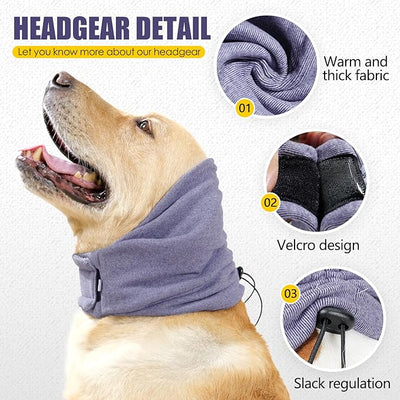 Quiet Ears for Dogs - Adjustable Ear Covers for Noise, No Shake Dog Head Wrap, Dog Calming Hood for Thunder, Lightning, Fireworks, Vet Visits, Polyester and Stretch Cotton Blend, Purple, Large