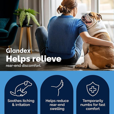 Vetnique Glandex Medicated Anal Gland Anti Itch Dog Butt Wipes Skin Relief to Soothe Scooting, Itching & Inflamed Glands, Hydrocortisone & Pramoxine Soft Cotton Wipes (50ct Wipes)