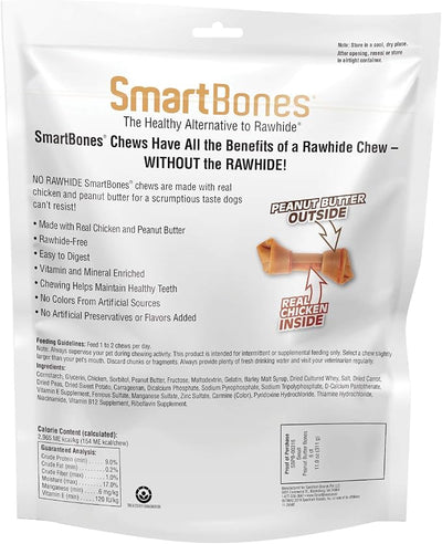 SmartBones Small Bones Chicken & Peanut Butter No-Rawhide Dog Chews, 11 oz., Count of 6 (Pack of 3)