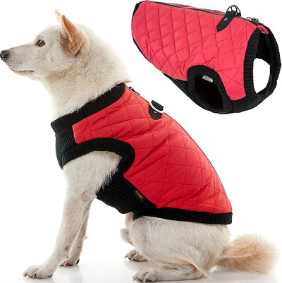 Gooby Fashion Vest Dog Jacket - Red, Medium - Warm Zip Up Bomber Vest with Dual D Ring Leash - Winter Water Resistant Small Dog Sweater