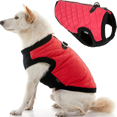 Gooby Fashion Vest Dog Jacket - Red, Small - Warm Zip Up Bomber Vest with Dual D Ring Leash - Winter Water Resistant Small Dog Sweater