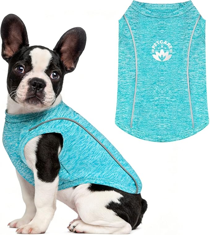 PETCARE Sun Protection Dog Shirts for Medium Dogs Quick Dry Soft Stretchy Dog T-Shirts with Reflective Label Tank Top Sleeveless Vest Pet Clothes, Athletic Fabric, Blue, XXL (Chest 26" Length 19.7")