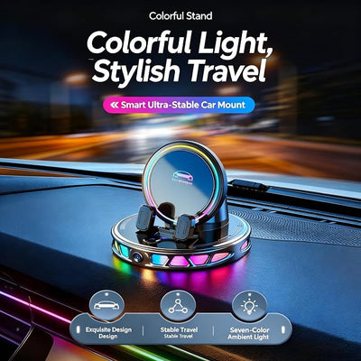 15W Car Mount Charger with 7-Color RGB Light, Auto Clamping Wireless Magnetic Phone Holder, Ultra Stable Vacuum Suction Cup, 360° Rotating Horizontal Fast Charging for iPhone 17-12 Pro Max (Orange)