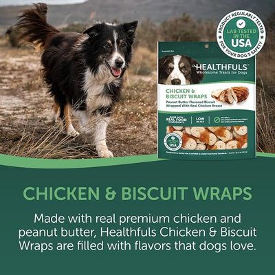 HEALTHFULS Chicken & Peanut Butter Healthy Dog Treats – High-Protein, Low-Fat, Biscuit Wraps with Real Peanut Butter – 16 oz