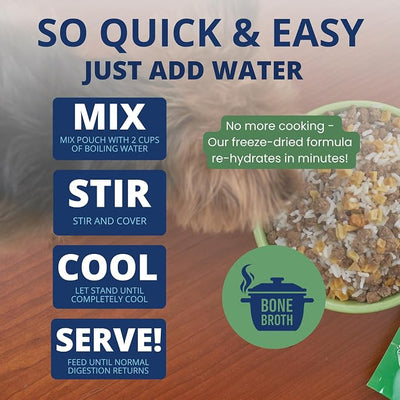 Under the Weather Bland Diet for Dogs | Easy to Digest for Sick Dogs | Always Be Ready | Contains Electrolytes - Natural Freeze Dried 100% Human Grade Meats| 2 Pack- Rice, Hamburger & Bone Broth - 6oz