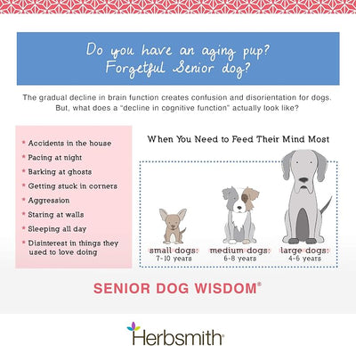Herbsmith Senior Dog Wisdom – Dog Dementia Supplement – DHA for Senior Dog Brain Health - Senior Supplement for Dogs- 60ct Small Chews