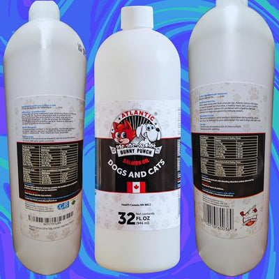 Bunny Punch Pure Atlantic Salmon Oil for Dogs & Cats - Liquid Food Topper - 32 oz