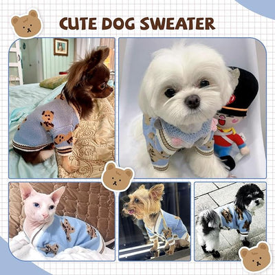 Small Dog Sweaters Cute Bear Knitted Dog Cardigans Clothes for Small Medium Dogs Soft Pet Puppy Cat Knitting Outfits Fall Winter Warm Boy Girl Dogs Knitwear Coat Apparel（Blue,Small）