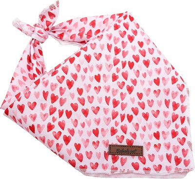 Valentine's Day Dog Bandanas Boy Girl White Red Pink Love Cotton Washable Dog Scarf Adjustable Pet Bib Scarves for Small Medium Large Dogs L