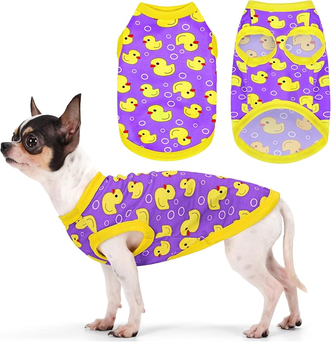 Adorable Yellow Duck Dog Shirt: Lightweight Polyester Cartoon Puppy Vest, Small Medium & Large Dog T-Shirt, Summer Pet Clothes, Cute Dog Apparel, Breathable Dog Tank Top Purple XL