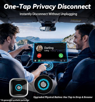 2026 Upgraded Wireless CarPlay Adapter with Buttons for Privacy Call & Two-Phone Fast Switch, Aluminum Cooling, Dual-Band WiFi, Mini Cable-Free, Compatible with Apple iPhone & Android Auto, Gray