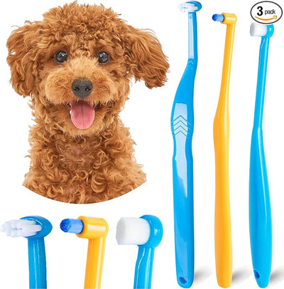 Small Dog Toothbrush, Cat & Puppy Tooth Brushing Kit, Mini Tuft Horizontal Head Teeth Brush for Kitten & Tiny Pet, Doggy Toothbrushes Deep Dental Cleaning, 3 PCS