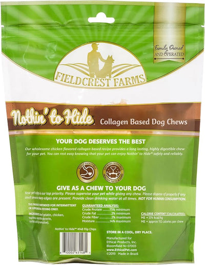 Fieldcrest Farms Nothin to Hide Flip Chips Dog Chews - Natural Rawhide Alternative Treats for Dogs, Collagen Based Snack for Moderate Chewers Up to 35lbs, Chicken Flavor