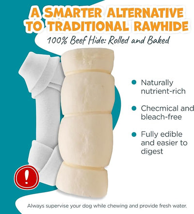 Pack Approved Beef Cheek Rolls for Dogs - Natural & Odor-Free Dog Treats - 5 to 6 Inch Medium Beef Hide Dog Chews - 4 Pack