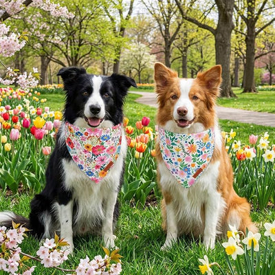 PTDECOR Spring Floral Dog Bandana, Flower Leaves Dog Scarf, Premium Durable Fabric, Adjustable Flower Bandanas for Medium Large Dogs Pets (Large)