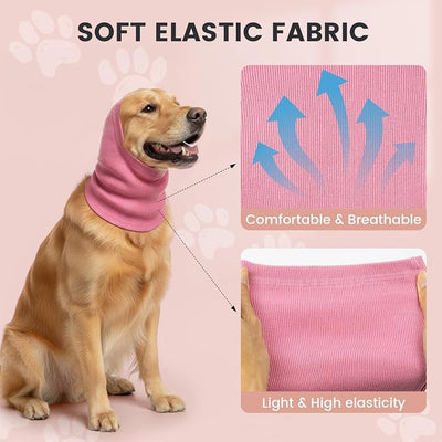 GOLD HONEY Dog Head Wrap, 2 PCS Soft Elastic Dog Ear Cover, Muffs Noise Protection, Anxiety Relief and Calming Pet, No Flap Ear Wrap for Grooming, Force Drying, Fireworks (Boxed, Pink, L)