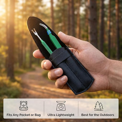 Premium Tick Removal Tool Kit – Stainless Steel Tick Tweezers & V-Notch Remover, Tick Remover for Dogs & Humans with Leather Case & Tick Identification Card
