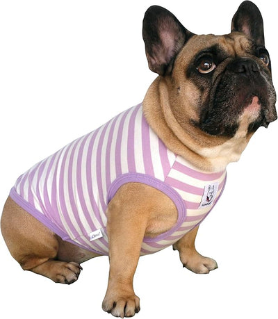 iChoue English Bulldog 100% Breathable Cotton Striped T Shirts Halloween Vest Clothes for Medium Dogs Tank Tops French Frenchie Pug Boston Terrier Pitbull Purple White Stripes - XLarge