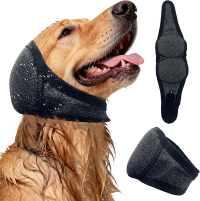 NEW Dog Ear Muffs Noise Protection Anxiety Relief for Fireworks Thunder, No Flap Ear Wrap Ear Covers for Bathing Swimming Grooming, Waterproof Elastic Adjustable Dog Snood Comfortable & Quiet(Grey, S)
