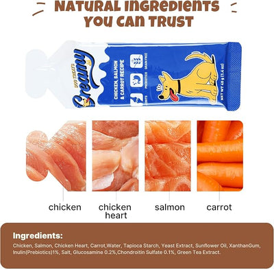 M-PETS Creamy Lickable Dog Treats, Salmon Flavor, 8 Tubes Squeeze Up Soft Dog Snacks for Puppies & Seniors, Reward Training or Food Topper,Low-Calorie Grain Free Puree for Joint & Digestive Health