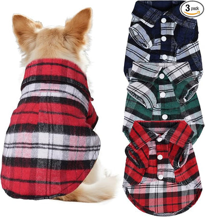 3 Pcs Dog Clothes Plaid Shirt Puppy Clothes Button Up Cat Shirt for Small Pet Dogs Cat Christmas Costume (Medium)